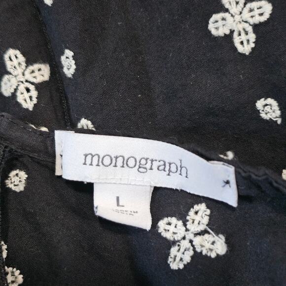 Monograph Black Creme‎ Embroidered Eyelet Crochet Scalloped Ruffle Sleeve Top L - Picture 13 of 13